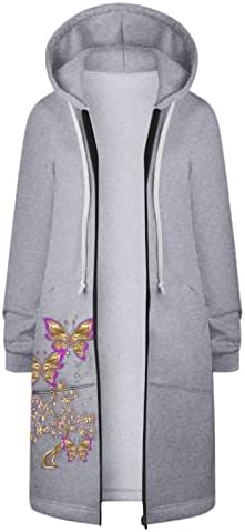 Femei Mid-lungime lung haina florale imprimare maneca lunga Casual fermoar cu glugă Despicare haina jacheta cald Plus Dimensiune