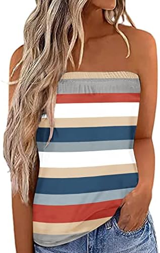 4 iulie Strapless rezervor pentru femei vara Casual Sexy Fără mâneci Bandeau tub Top T-Shirt Statele Unite ale Americii Pavilion