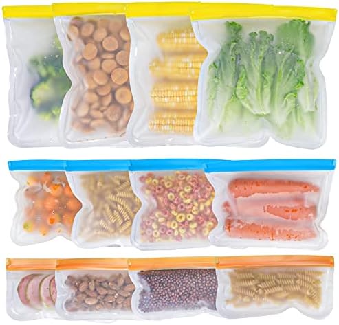 Pungi reutilizabile pentru depozitarea alimentelor WICLOUD, pungi de congelare rezistente la scurgeri de 12 pachete, Pungi