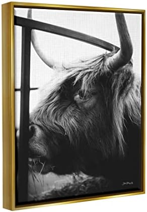 Stupell Industries Longhorn bovine hrănire portret plutitoare înrămate arta de perete, Design de Dakota Diener