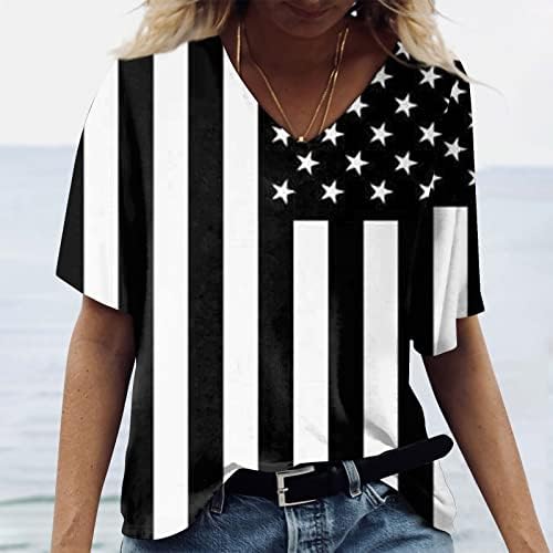 4 iulie Camasa pentru Femei, Femei vara V gât maneca scurta American Flag haine patriotice Outfit Top