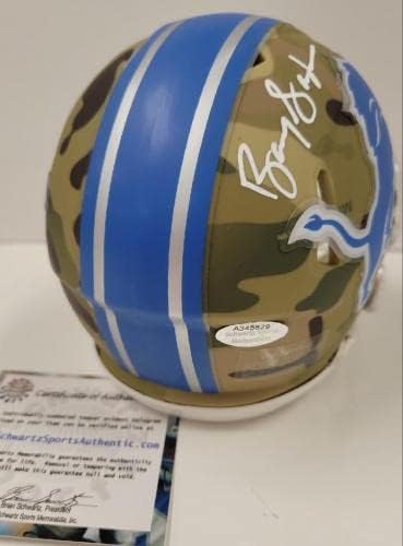 Barry Sanders a semnat Detroit Lions viteza Camo Mini casca autograf Schwartz CoA-autograf NFL mini căști