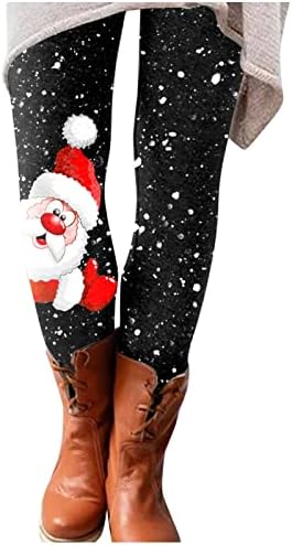 Legginguri de Crăciun pentru femei Pantaloni de antrenament înalt cu talcă Control Moș Crăciun claus fulg de zăpadă imprimeu