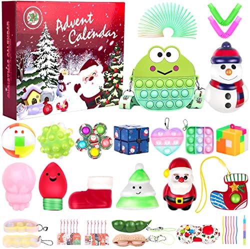 Calendar de Advent 2022 pentru copii-Calendar de numărătoare inversă de Crăciun Fidget Toy Box Set de jucării senzoriale Fidget pentru favoarea petrecerii de Crăciun, copii autiști fete băieți Cadouri Goodie Bag Pinata Filler.