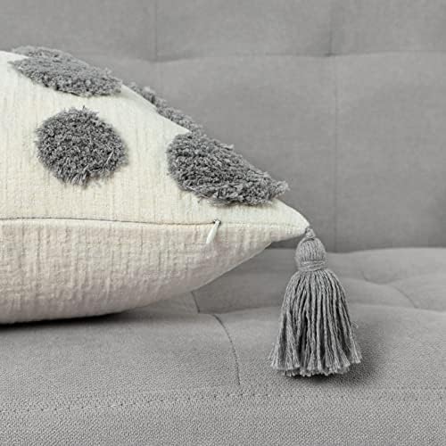 Mingbo Boho Lumbar Arunce Pillow Huse 12x20 Grey Grey, Decorative Pillow Cover cu pernă moale Tufted cu ciucuri pentru canapea