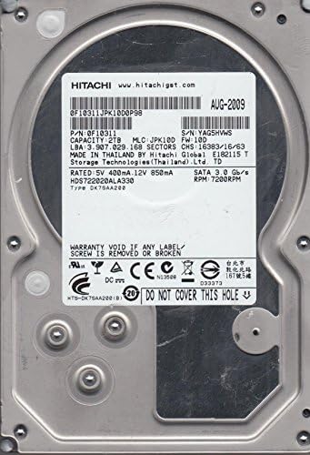 HDS722020ALA330, PN 0F10311, MLC JPK10D, Hitachi 2TB SATA 3.5 Hard Disk