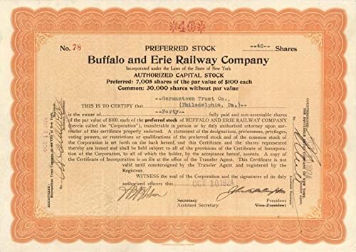 Buffalo și Erie Railway Co. - Certificat De Stoc