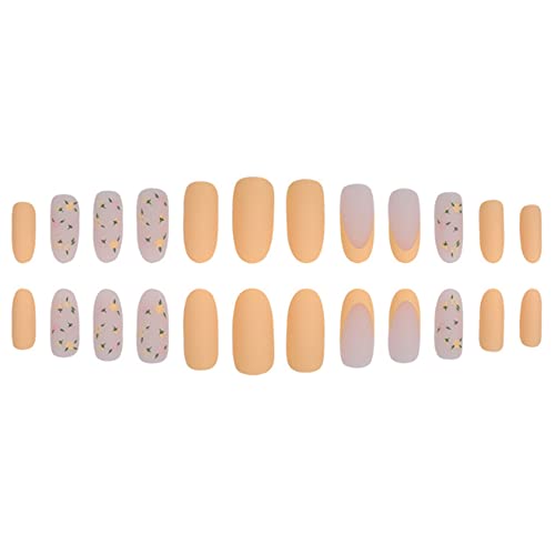 YoYoee Almond Cute False Nails presă franceză scurtă pe unghii acrilice Mate acoperire completă unghii false portocalii Daisy