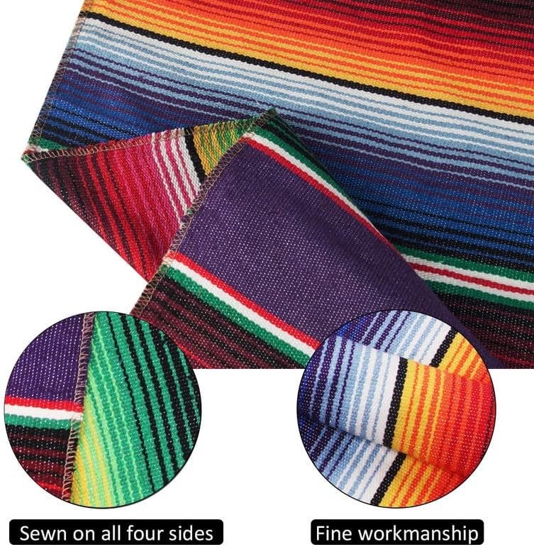 Alergător de masă mexican pentru decorațiuni Cinco de Mayo, 14 x 108 2packs țesut manual țesut mexican cu pătură mexicană alergătoare Fiesta Party Supplies, Fringe Cotton Serape Runner pentru petrecerea mexicană Decor de nuntă pentru petrecere